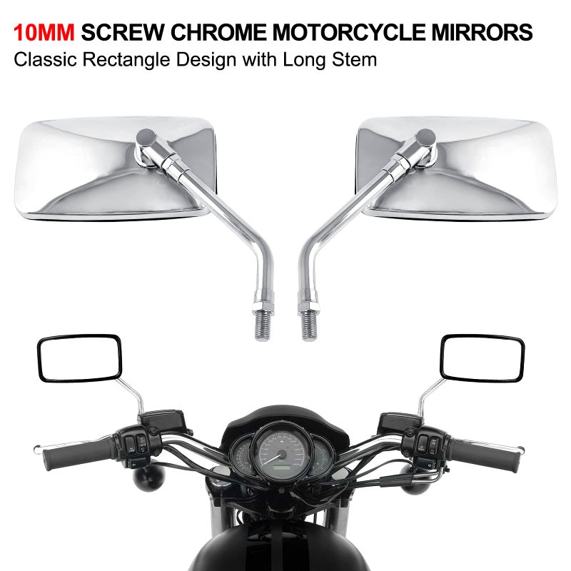Surpassme 10MM Chrome Motorcycle Mirrors  Universal Silver Rectangle Motorcycle Rearview Mirrors - Image 2